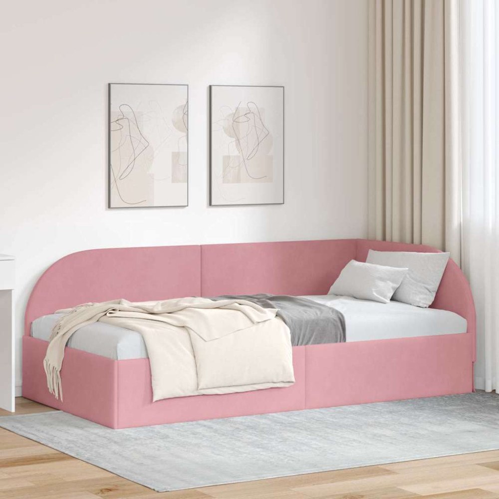 vidaXL Hörn Sängram med huvudgavel Rosa 90 x 200 cm Sammet
