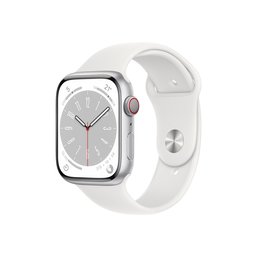 Apple Apple Watch Series 8 (GPS + Cellular) - silveraluminium - smart klocka med sportband - vit - 32 GB
