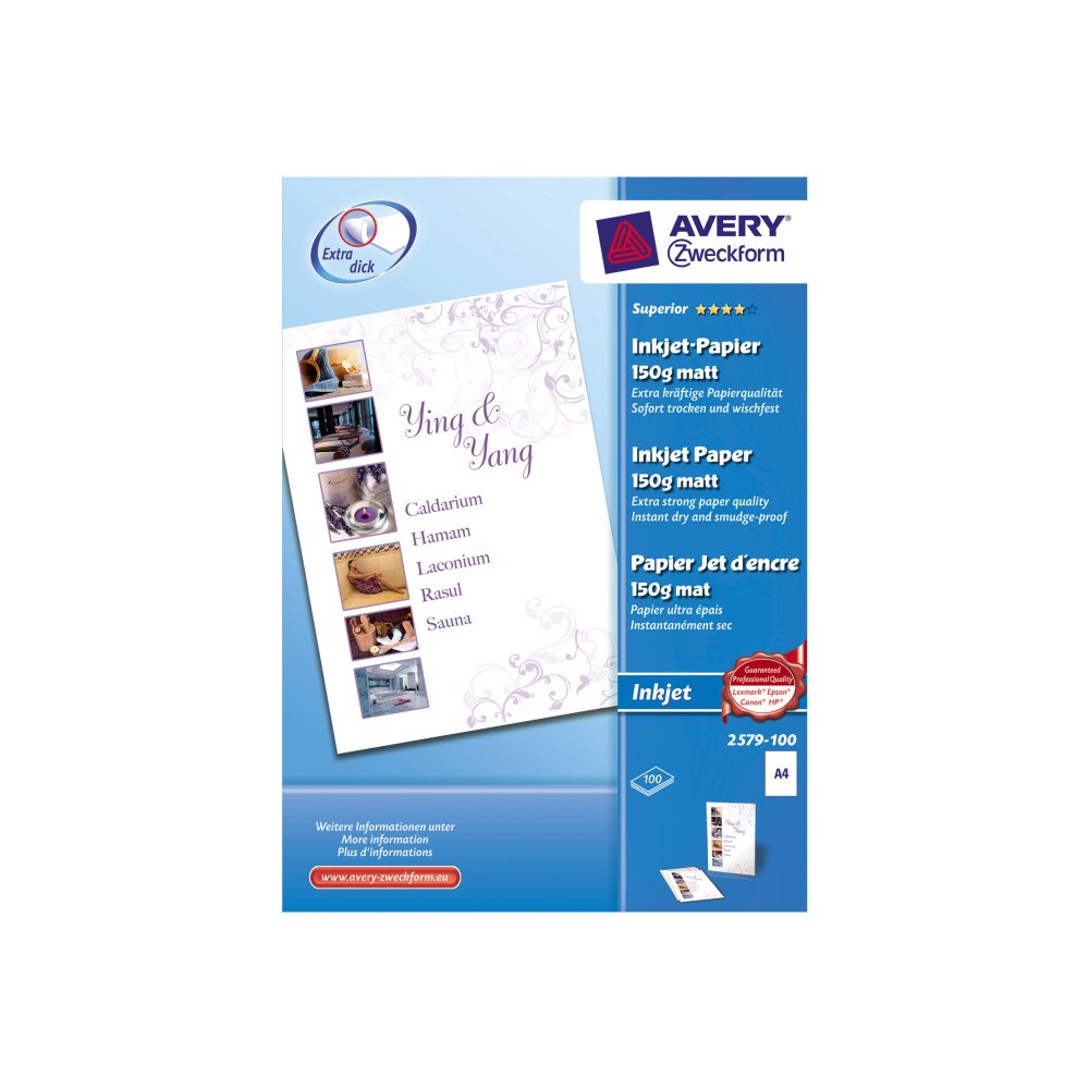 AVERY Avery Zweckform Superior Inkjet Paper 2579-100 - papper - matt - 100 ark - A4 - 150 g/m²
