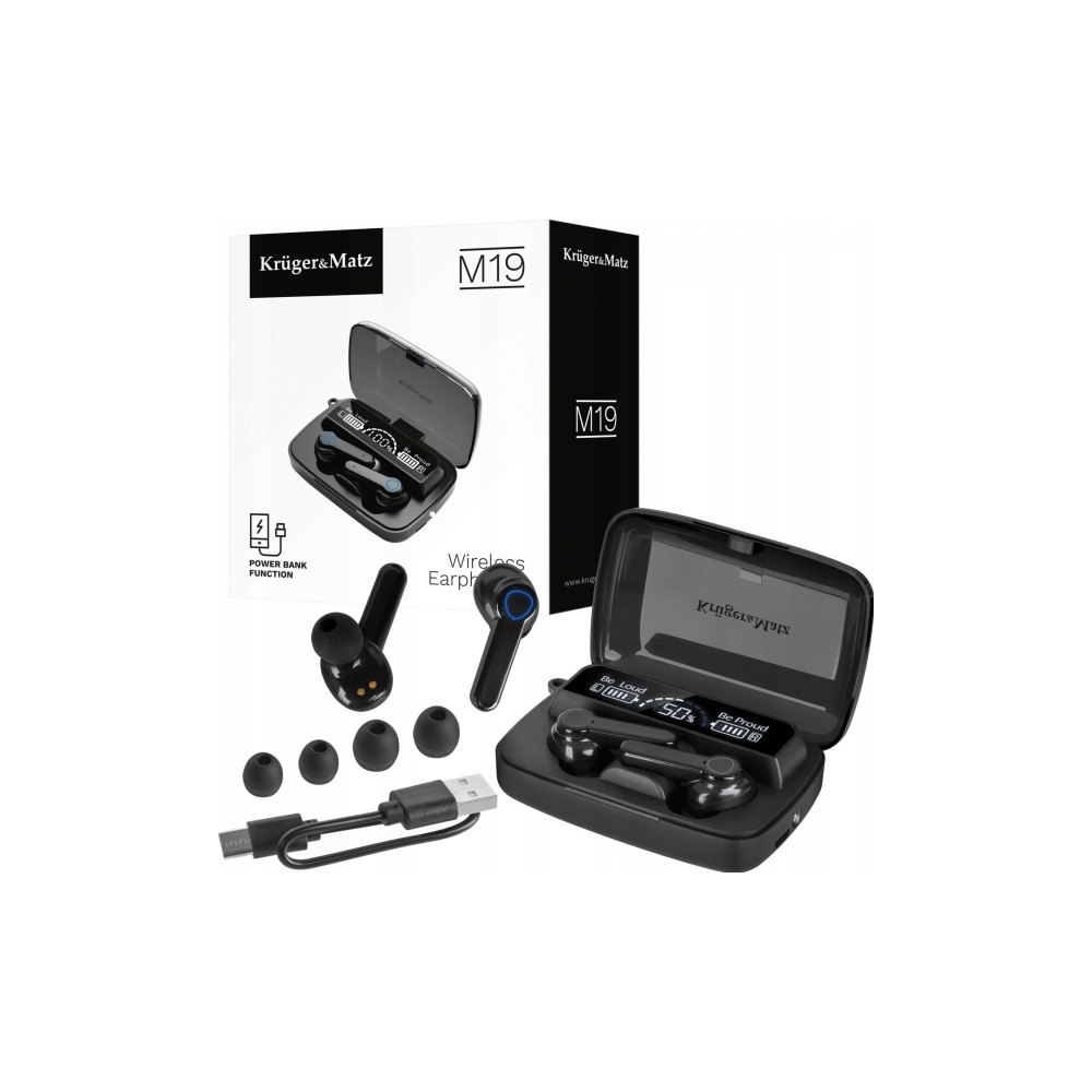 Kruger&Matz Kruger &amp Matz M19 trådlösa in-ear-hörlurar med strömförsö...