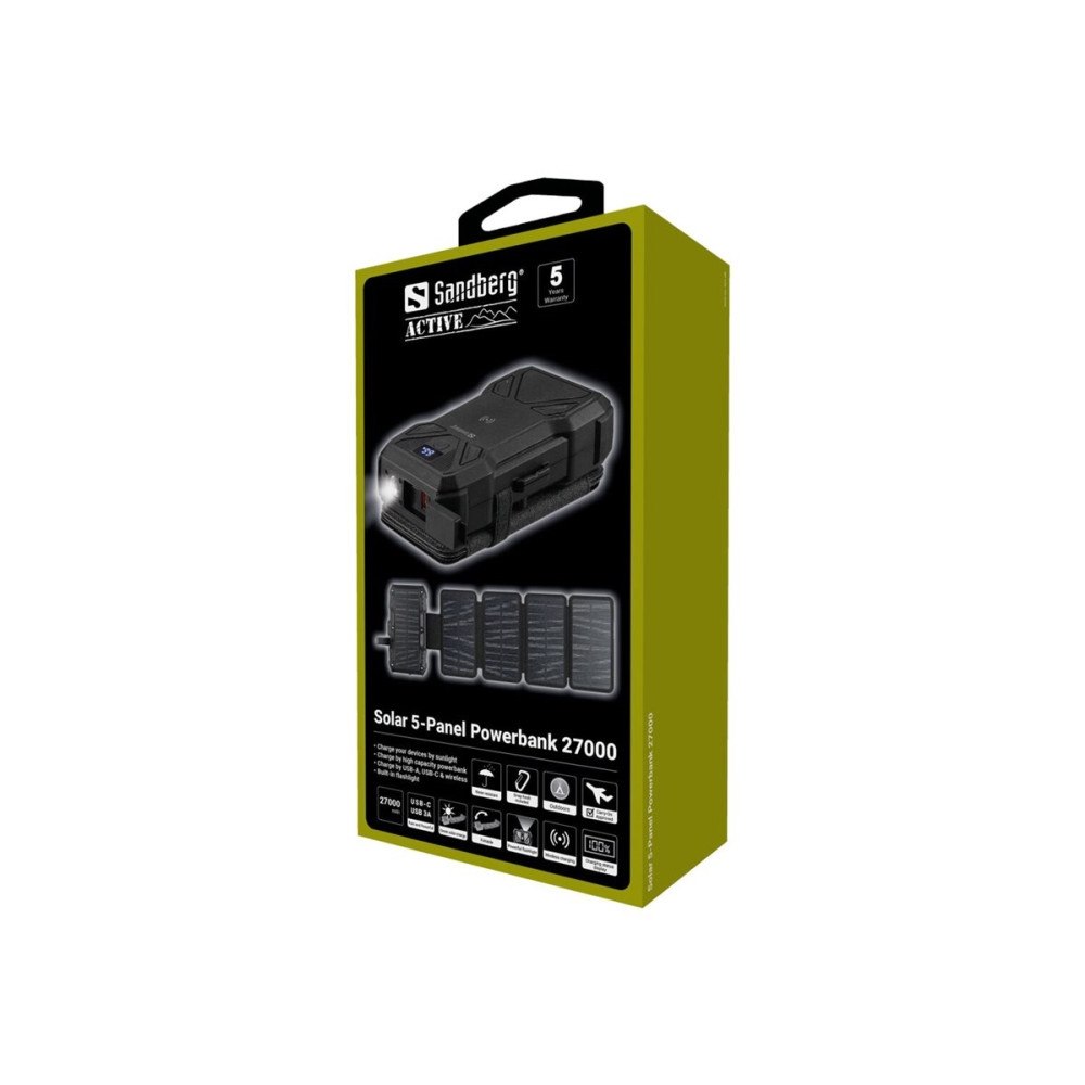 Sandberg Sandberg Solar PowerBank trådlös laddningsplatta/soldriven powerbank - 5-panel - USB, 24 pin USB-C - 22.5 Watt