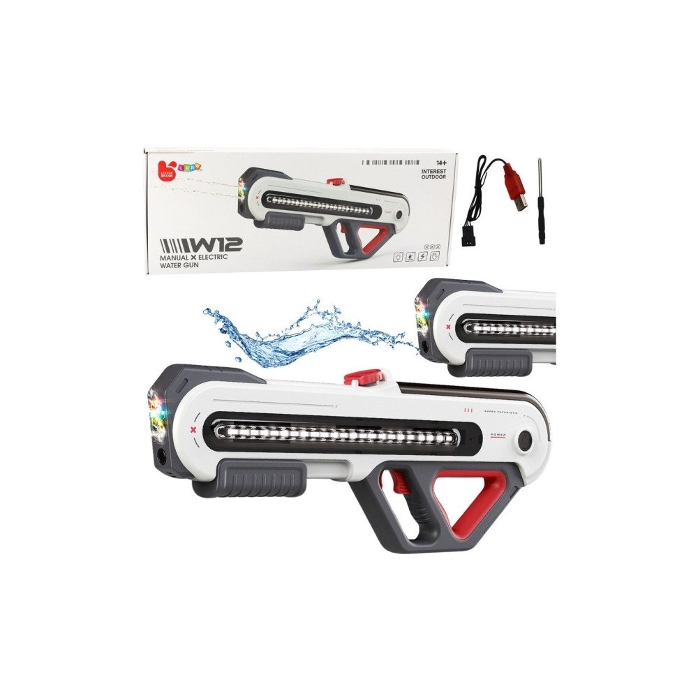 LEANToys Stor pistol W12 elektrisk vattenpistol LED vit 60 cm LEAN To...