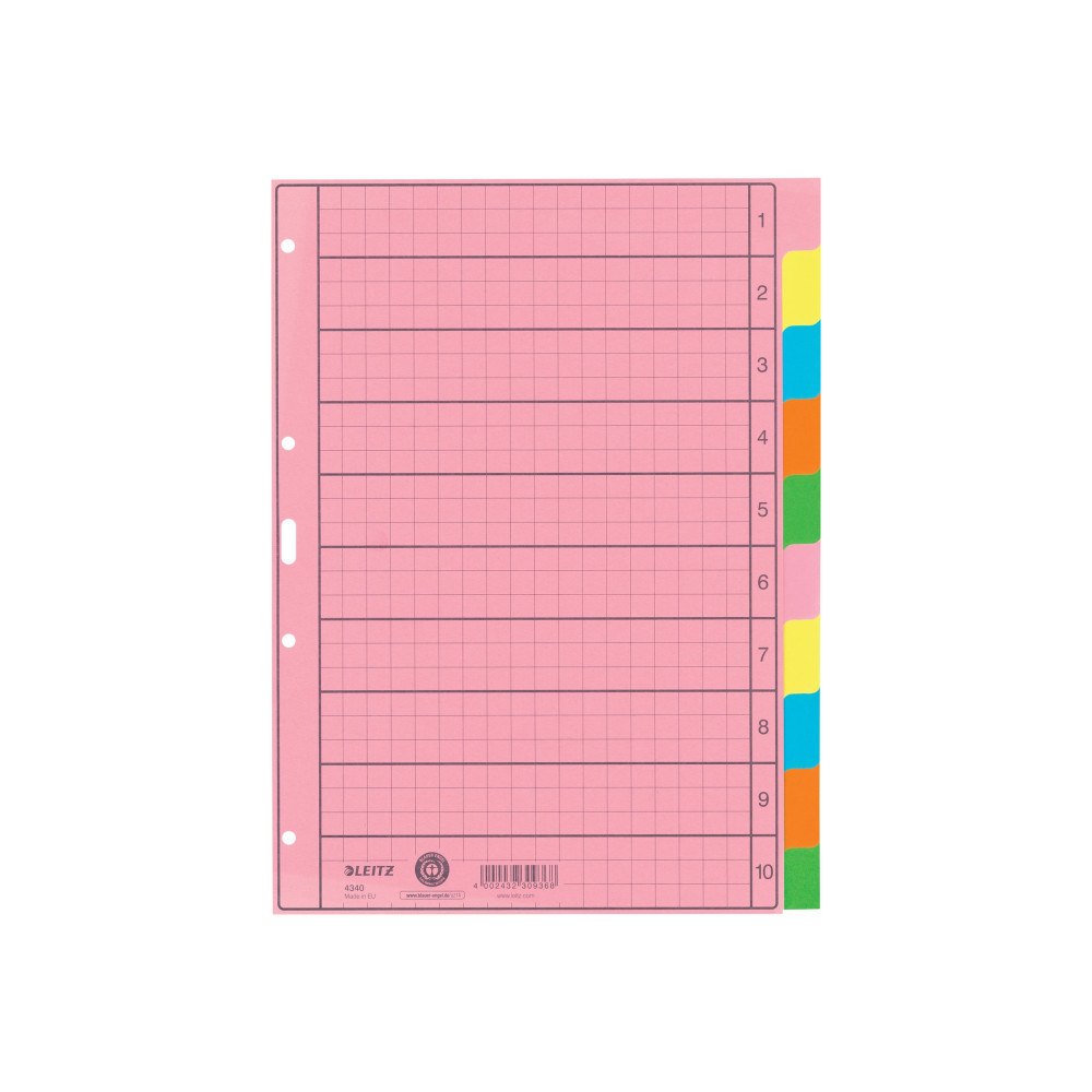 LEITZ Leitz - avdelare - 10 delar - för A4 - tabbad - flera färger