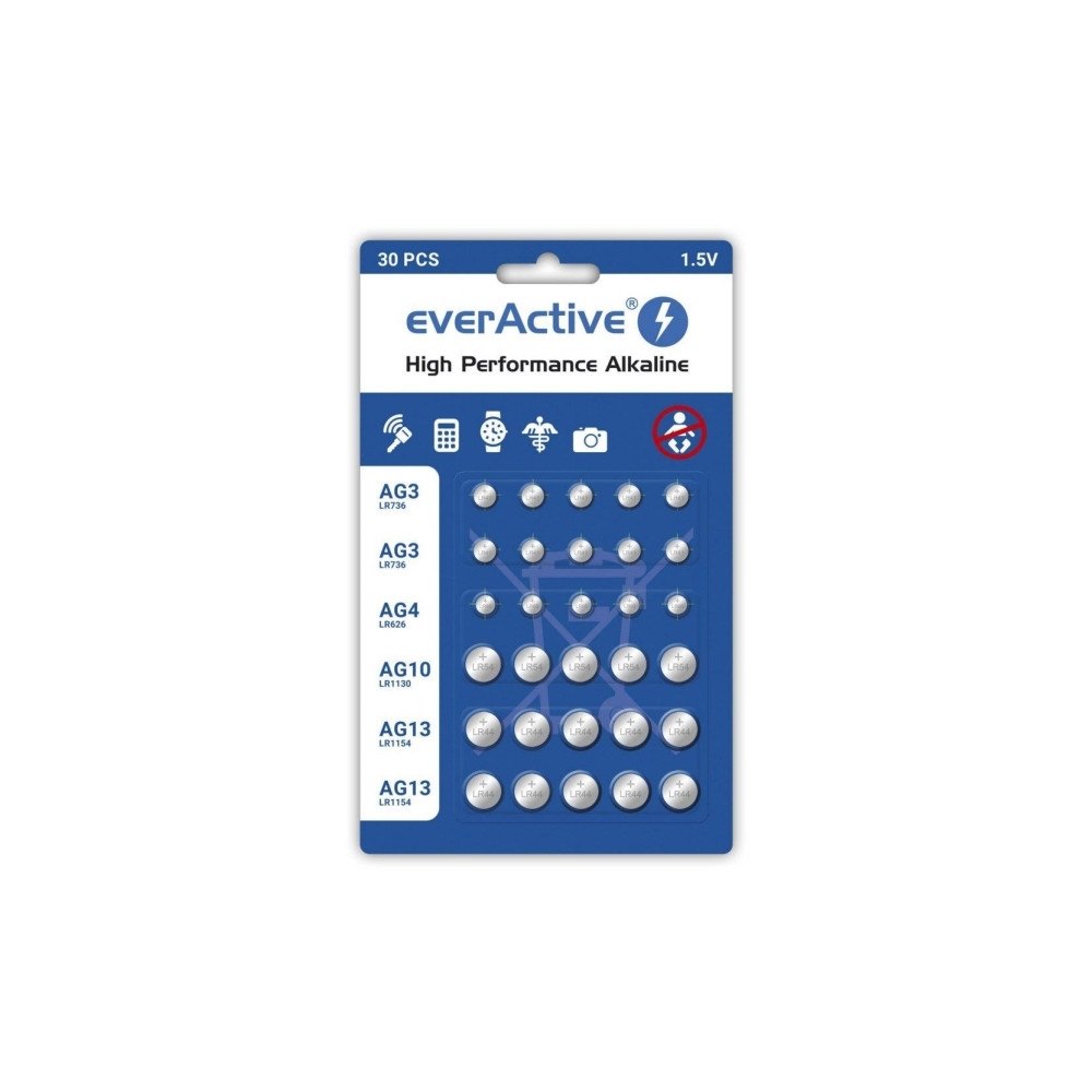 everActive Set med 30 everActive alkaliska minibatterier 10 x G3 / LR41...