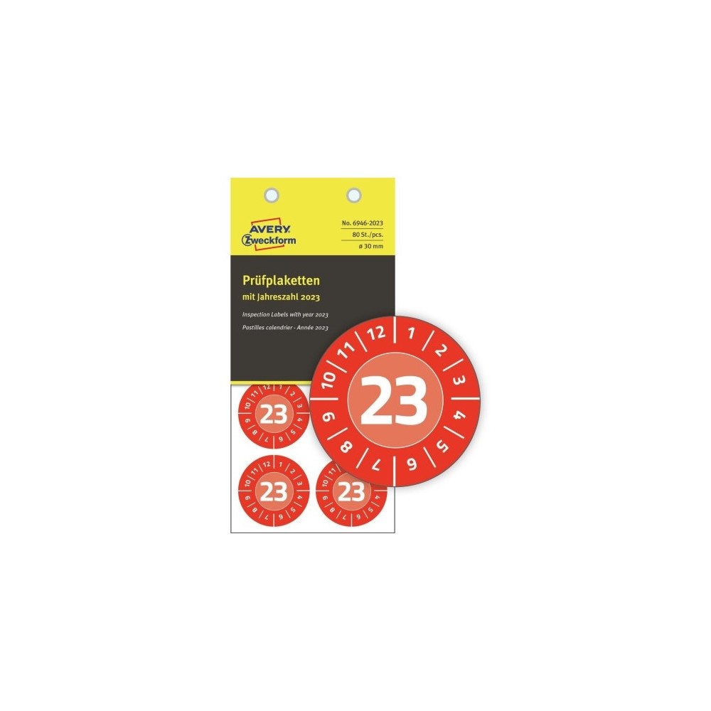 AVERY Avery 6946-2023, Röd, Rund, Permanent, Vitt på rött, Vinyl,...