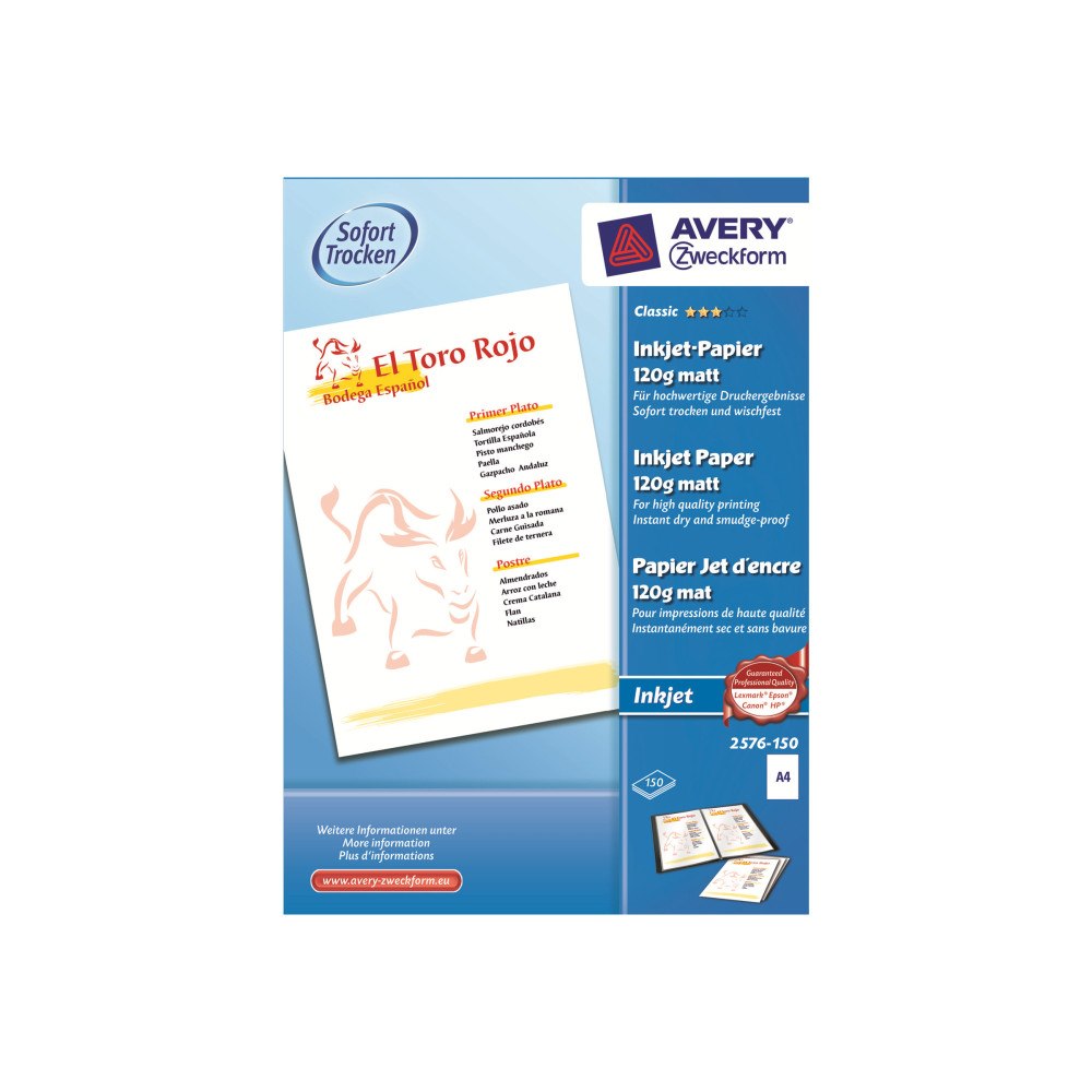 AVERY Avery Zweckform Classic Inkjet Paper 2576 - vanligt papper - 150 ark - A4 - 120 g/m²