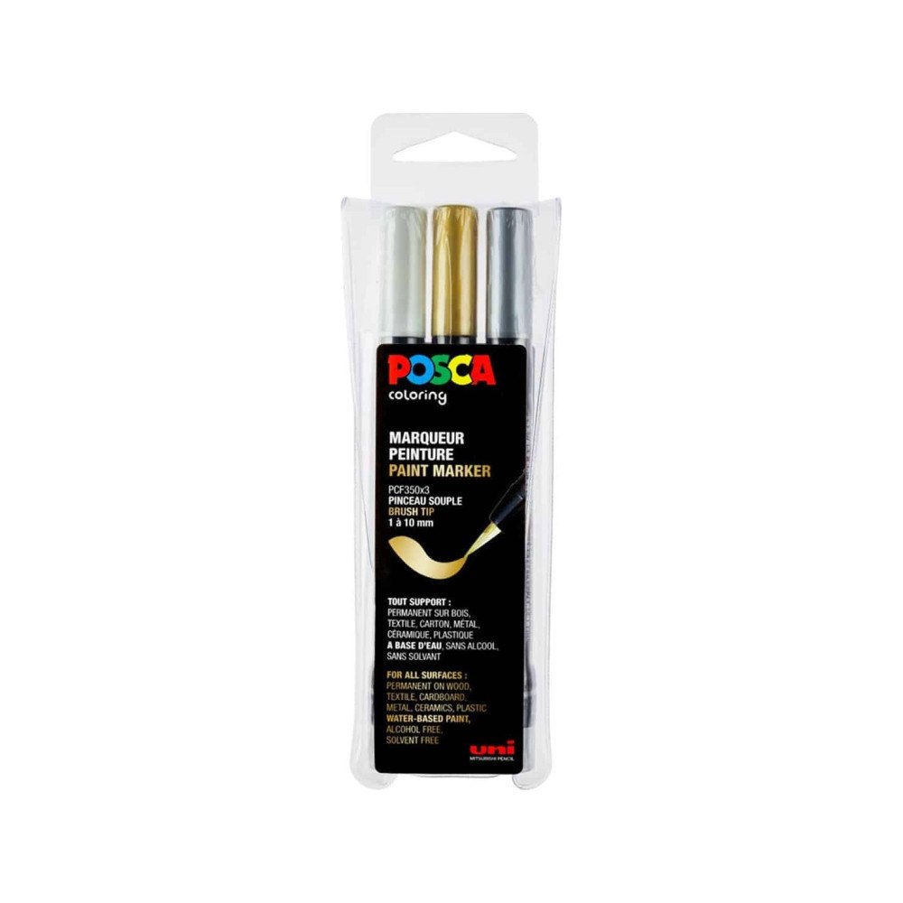 POSCA POSCA Brush Marker Set PCF-350, tre färger, guld, silver och...