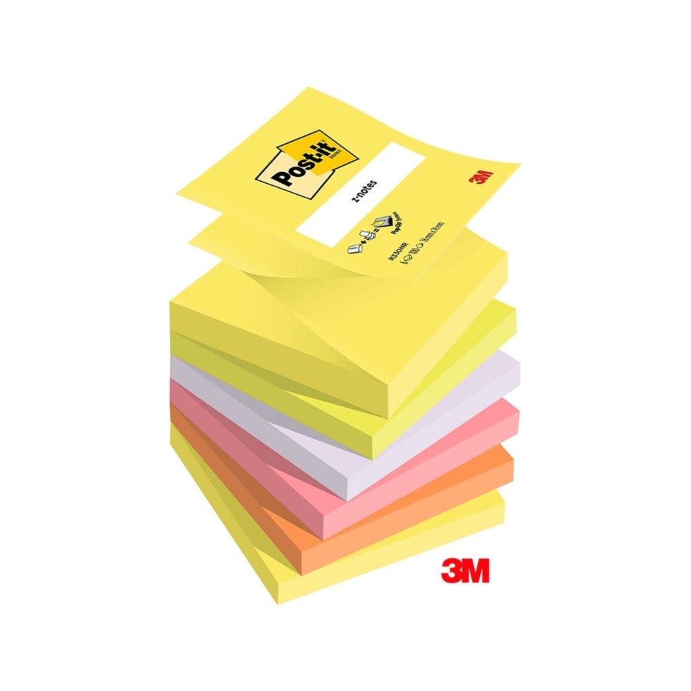 Post-it Post-it Z-Notes Neon, regnbuefarver, 76 x 76 mm, 100 ark pr....