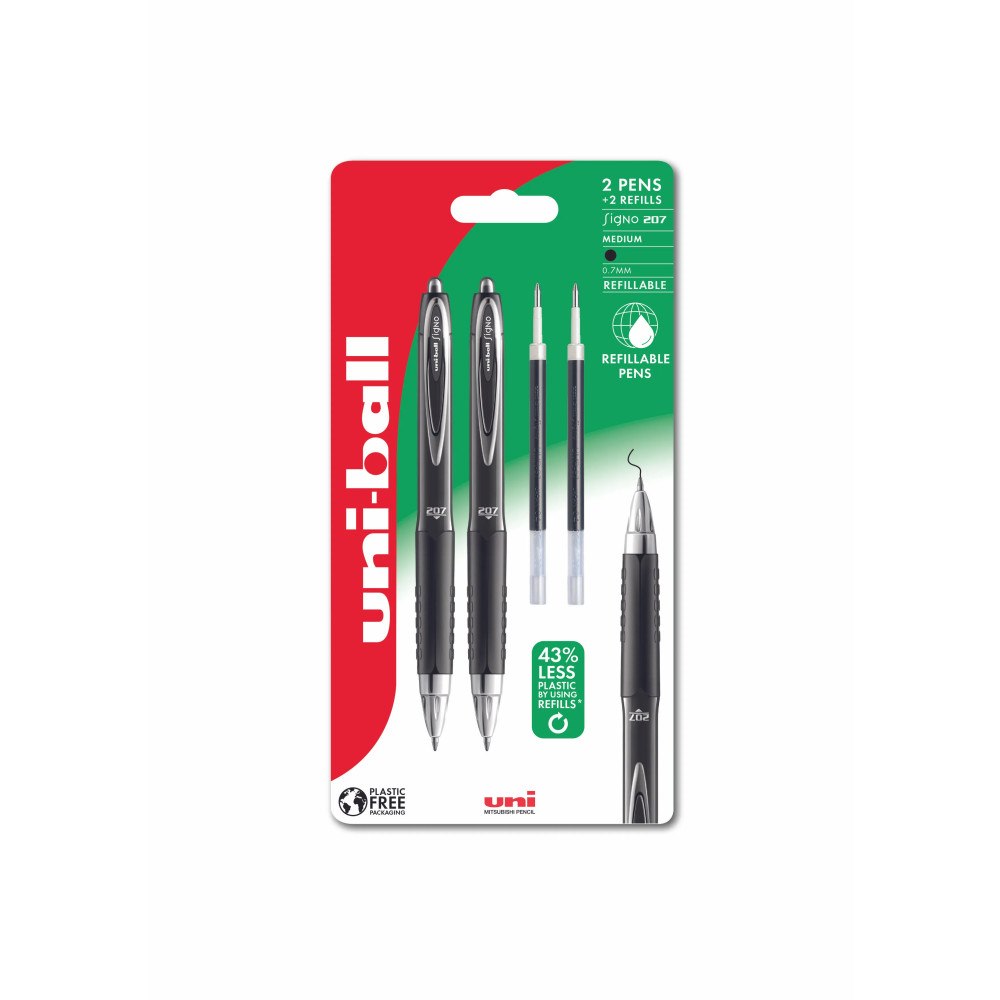 Uni-Ball Uni-ball Signo 207 fine 2stk Sorte rollerpenne+ 2stk refills...