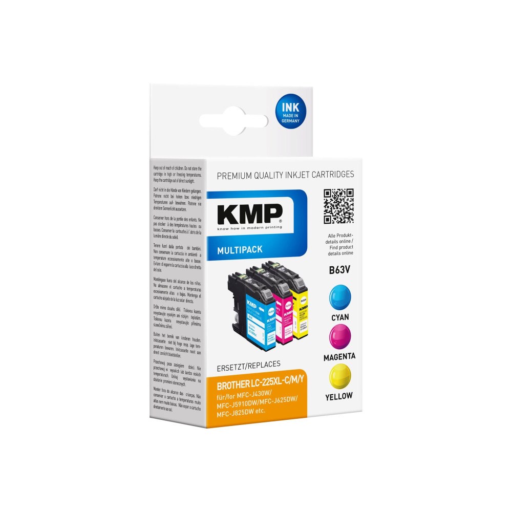 KMP KMP TRIPLE PACK B63V - 3-pack - färg (cyan, magenta, gul) - kompatibel - bläckpatron (alternativ för: Brother LC-225XLC,...
