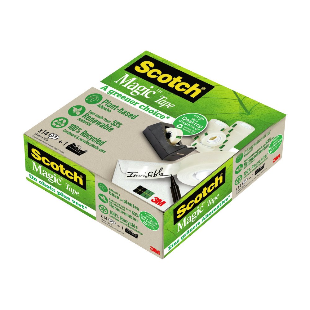 3M Scotch C38 + Scotch Magic A greener choice - dispenser med kontorstejp (14 rullar) - 19 mm x 33 m - svart dispenser