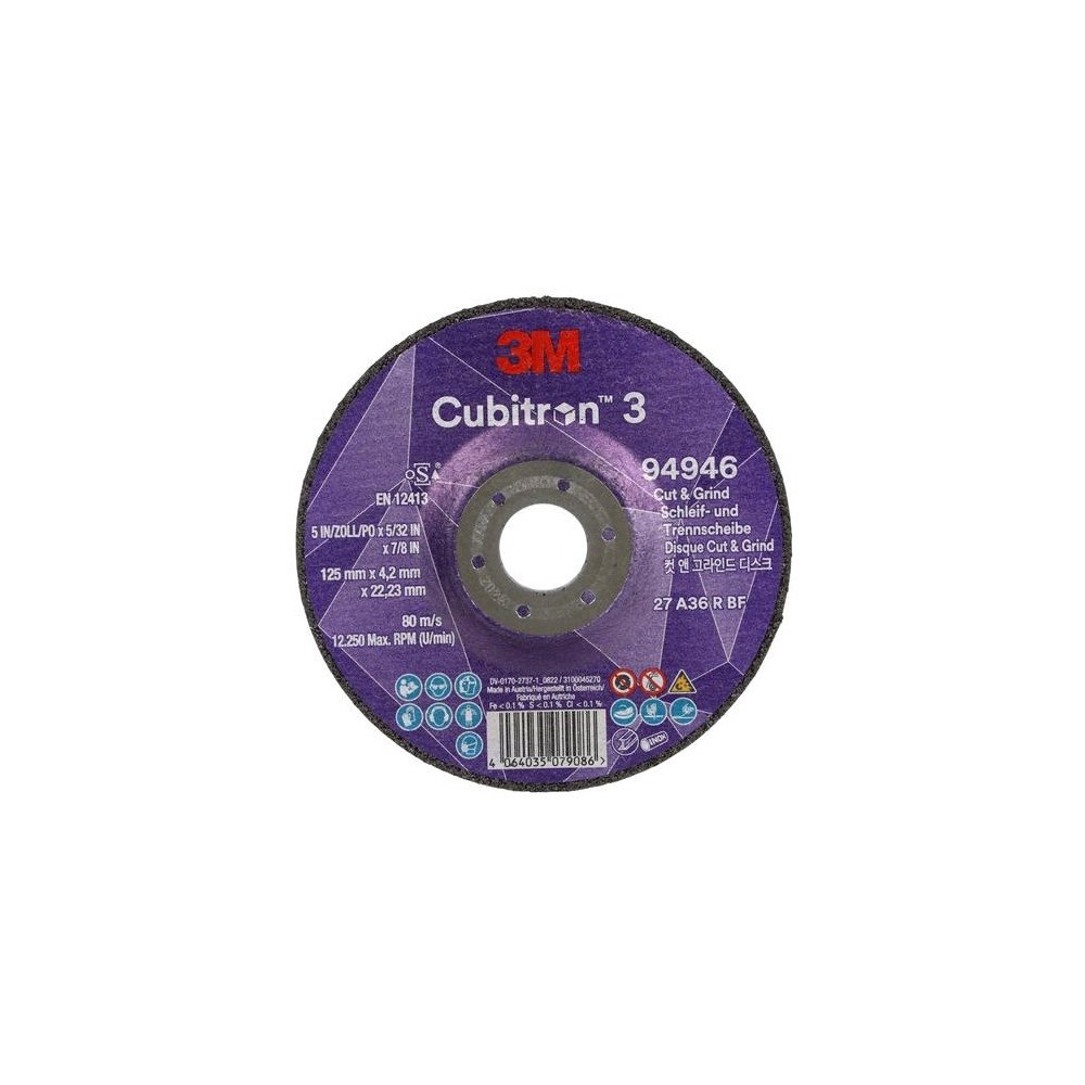 3M 3MTM CubitronTM 3 kap- och slipskiva, 94946, 36+, T27, 125 m...