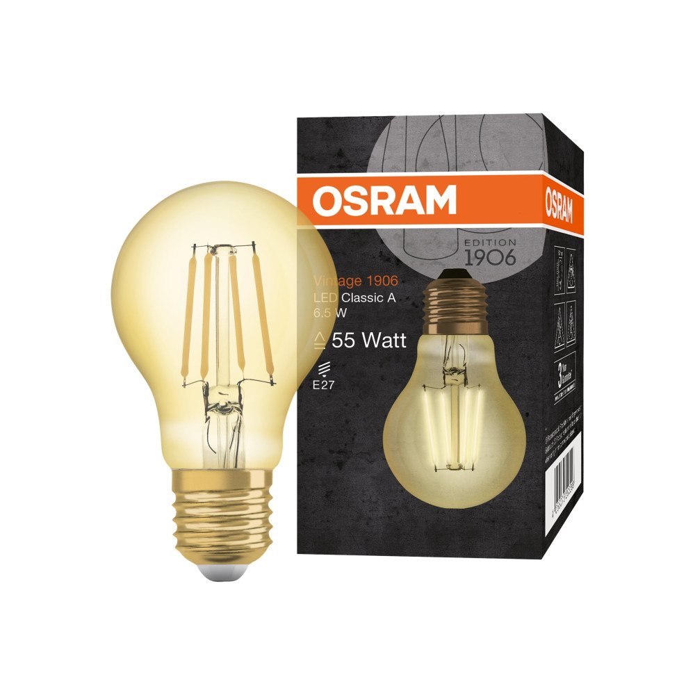 LEDVANCE OSRAM Vintage 1906 - LED-glödlampa med filament - form: A60 - E27 - 6.5 W - varmt vitt ljus - 2400 K