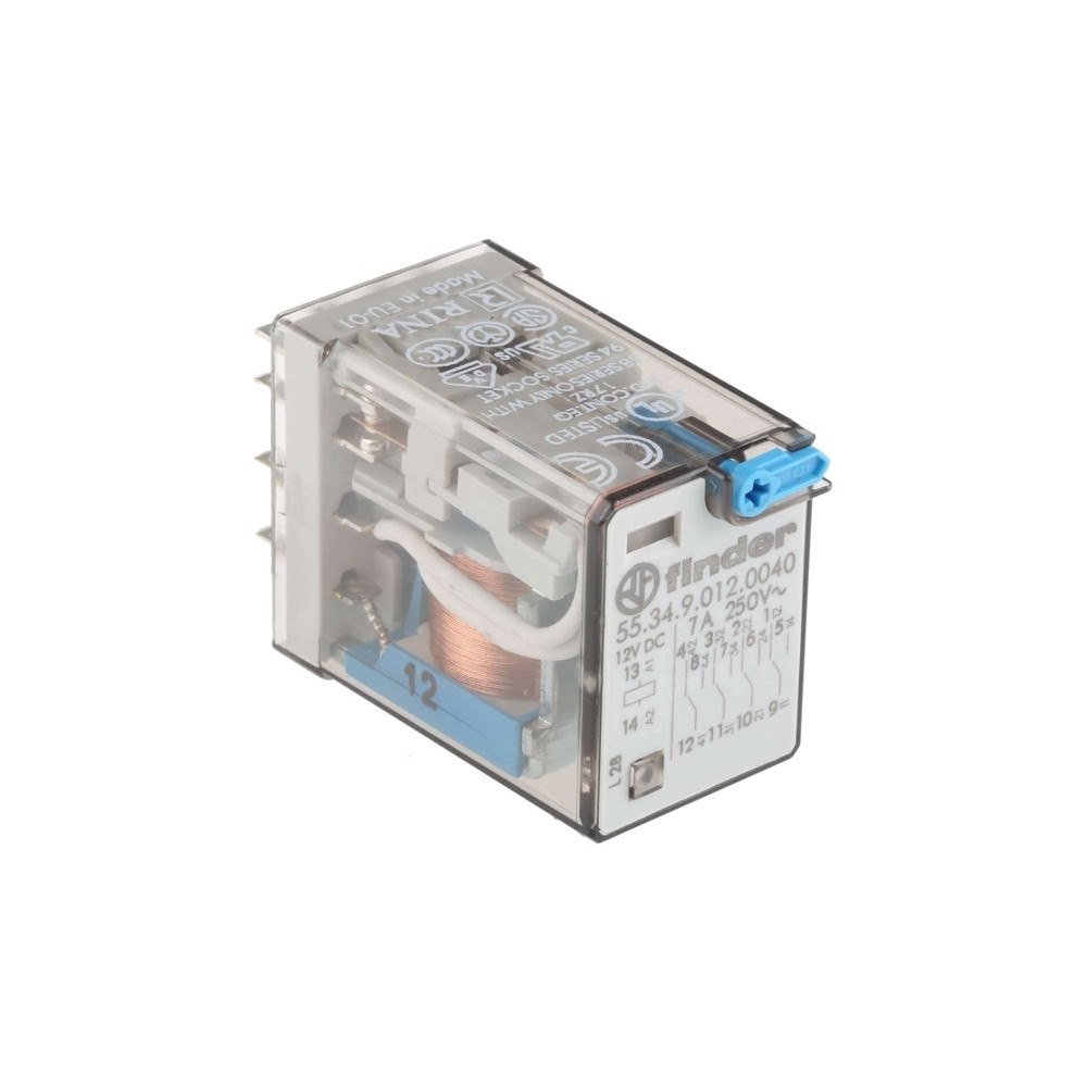FINDER Finder 55.34.9.012.0040 Stikrelæ 12 V/DC 7 A 4 x omskifter 1...