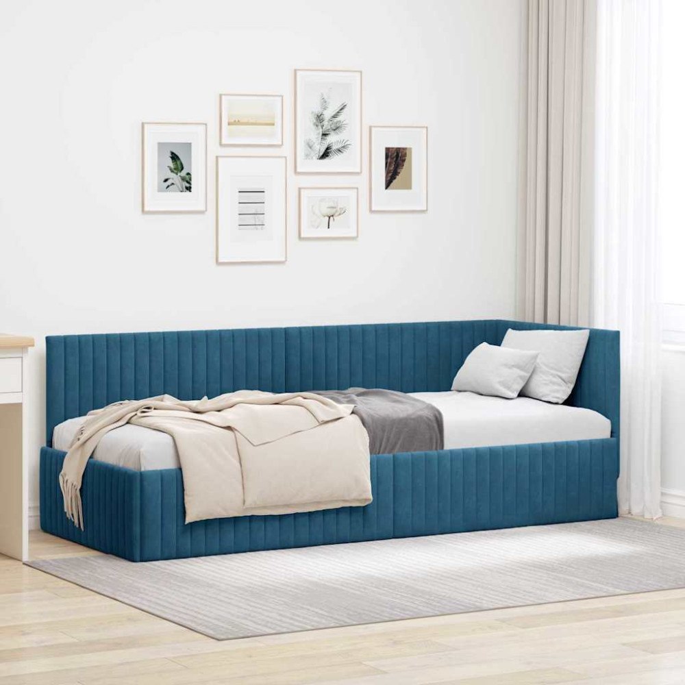 vidaXL Hörn Sängram med huvudgavel Blå 80 x 200 cm Sammet