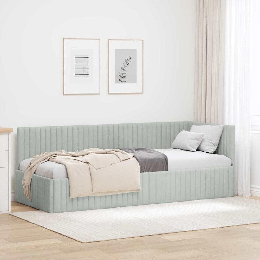 vidaXL Hörn Sängram med huvudgavel Ljusgrå 80 x 200 cm Sammet