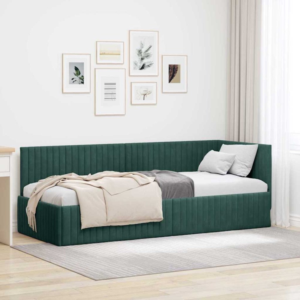vidaXL Hörn Sängram med huvudgavel Mörkgrön 80 x 200 cm Sammet