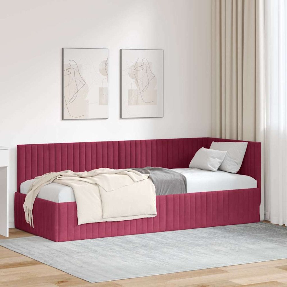 vidaXL Hörn Sängram med huvudgavel Vinröd 80 x 200 cm Sammet