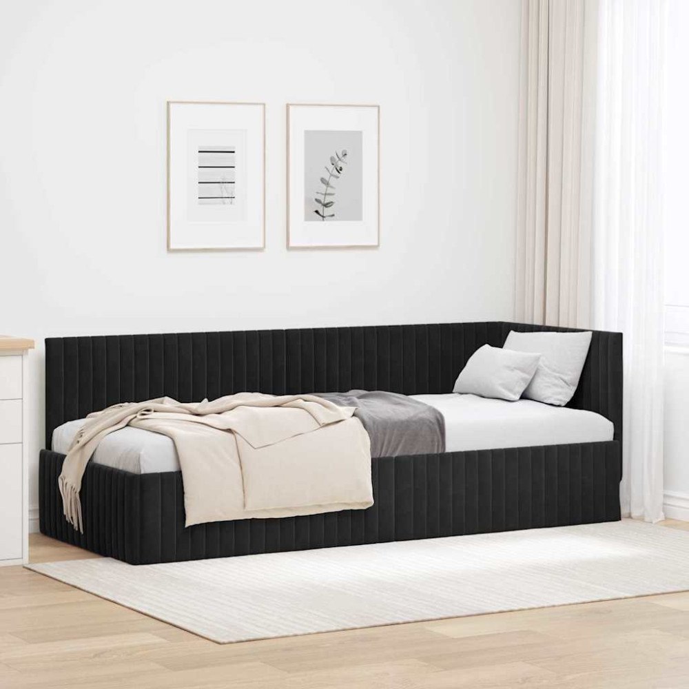 vidaXL Hörn Sängram med huvudgavel Svart 80 x 200 cm Sammet