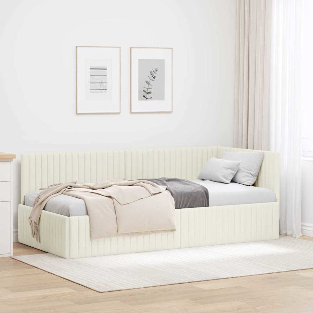 vidaXL Hörn Sängram med huvudgavel Kräm 90 x 190 cm Sammet