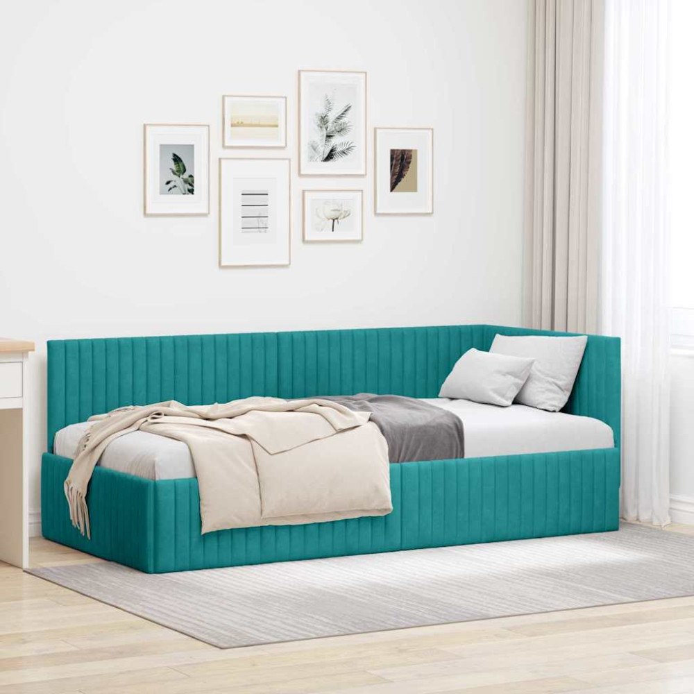 vidaXL Hörn Sängram med huvudgavel Turkos 90 x 200 cm Sammet