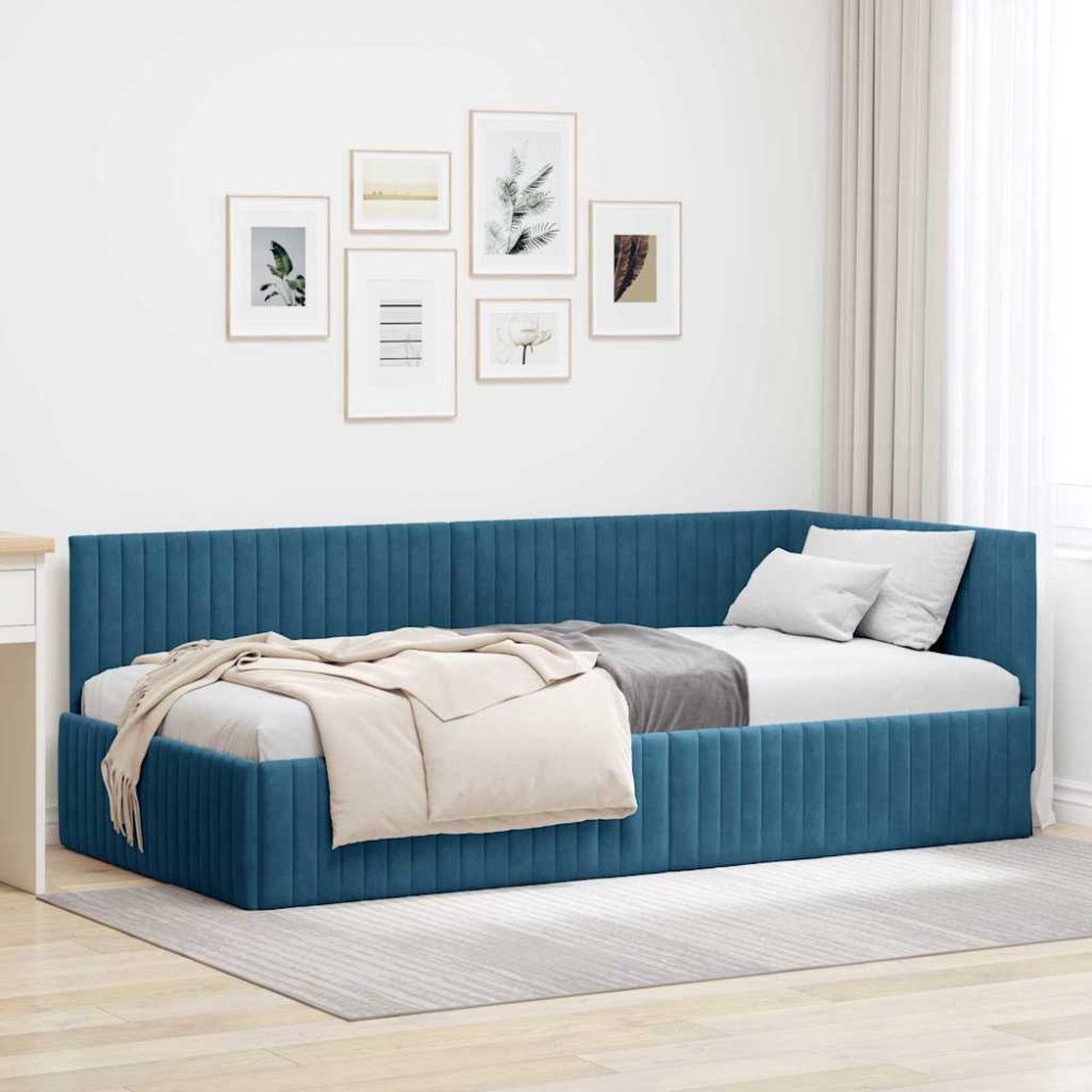 vidaXL Hörn Sängram med huvudgavel Blå 100 x 200 cm Sammet