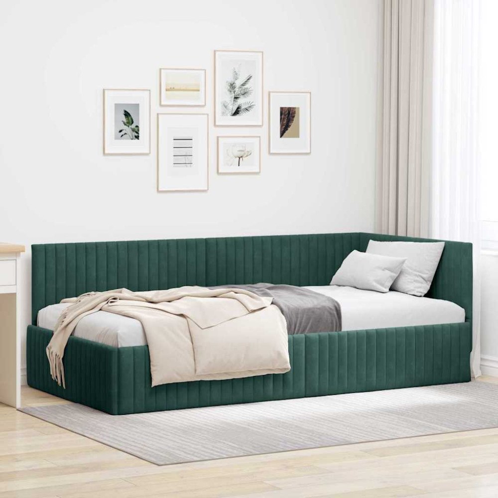 vidaXL Hörn Sängram med huvudgavel Mörkgrön 100 x 200 cm Sammet