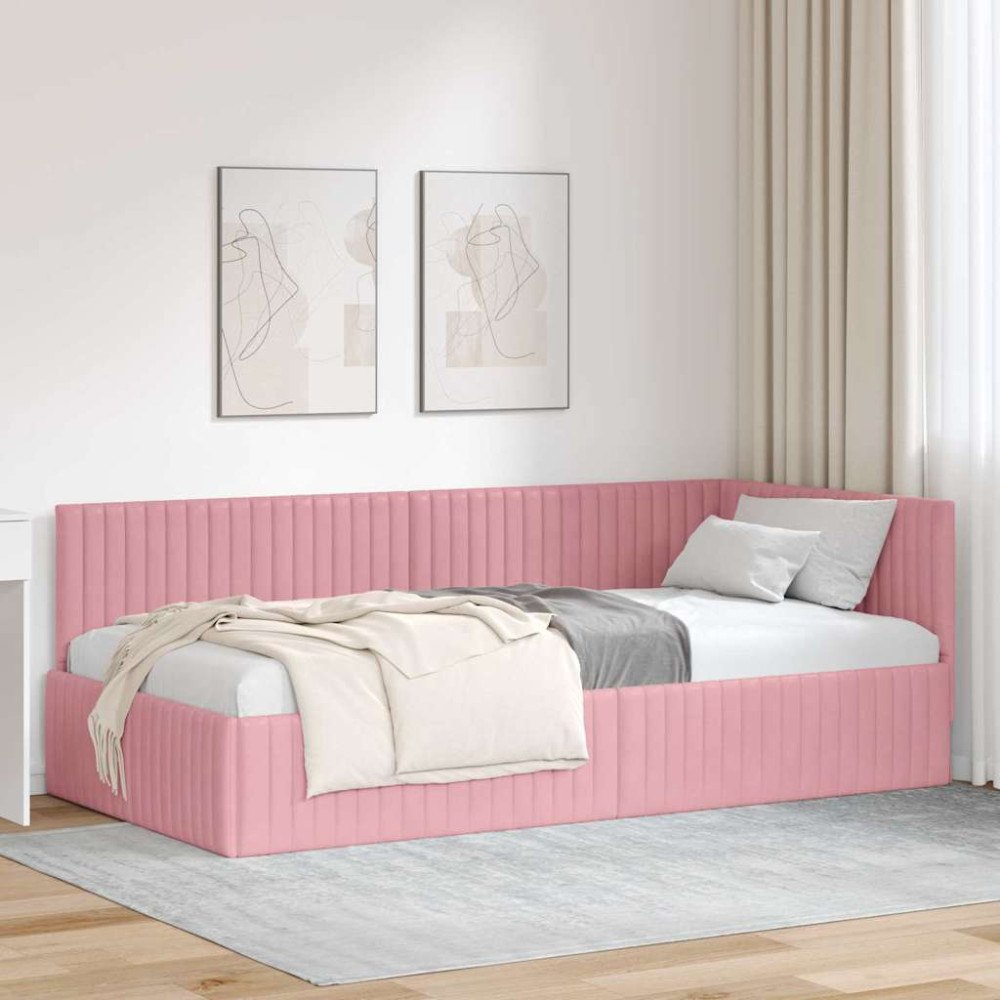 vidaXL Hörn Sängram med huvudgavel Rosa 100 x 200 cm Sammet
