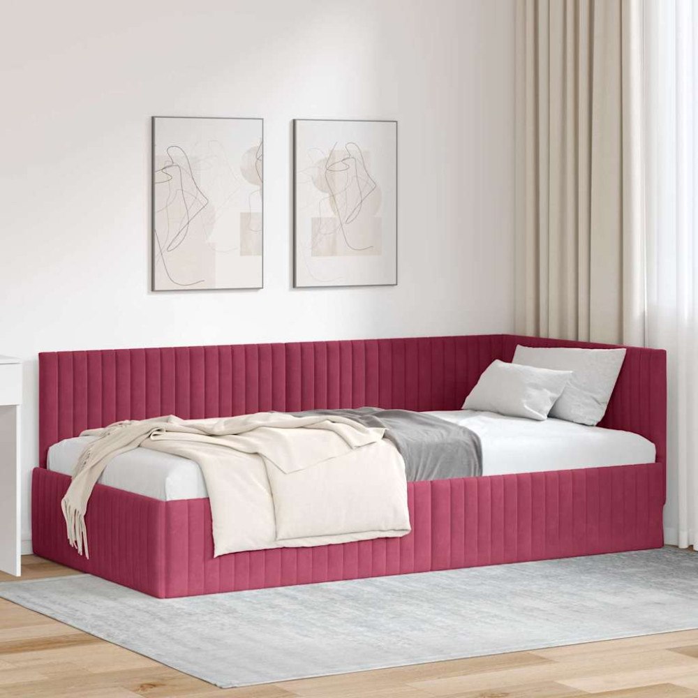 vidaXL Hörn Sängram med huvudgavel Vinröd 100 x 200 cm Sammet