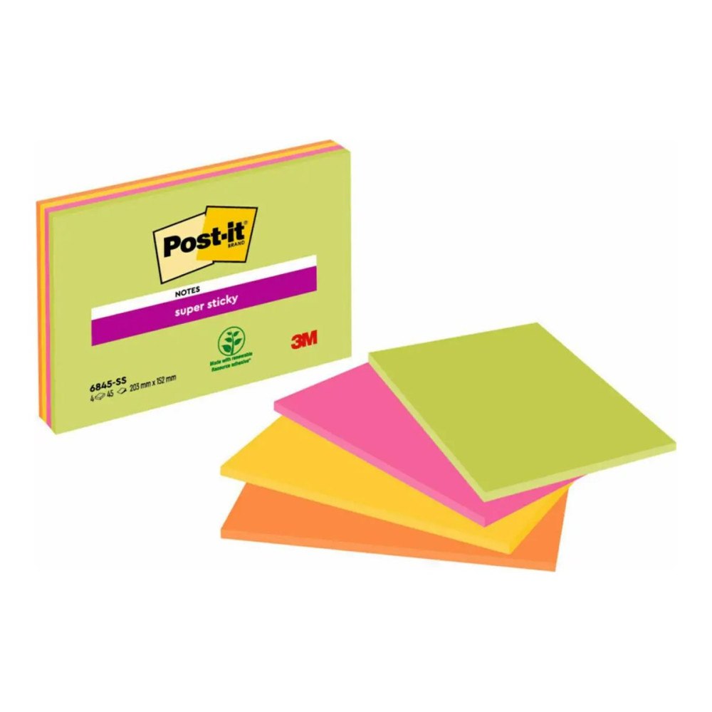 3M Post-it Super Sticky 6845-SS - klisterlappar - stor - 152 x 203 mm - 180 ark (4 x 45)