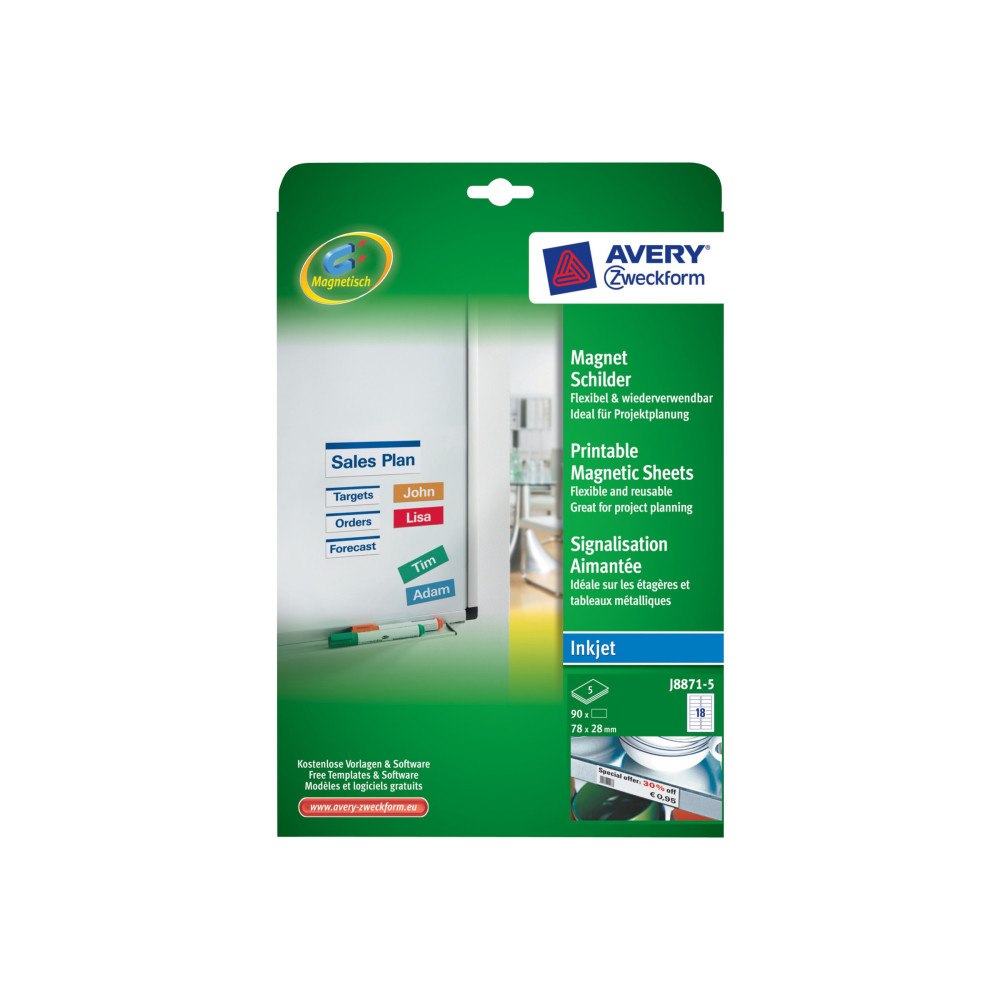AVERY Avery Inkjet Magnet - magnetetiketter - 90 stk - 28 x 78 mm