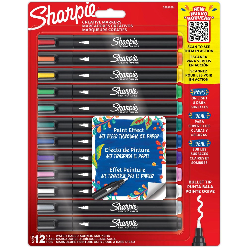 Sharpie Sharpie 2201070, 12 styck, Rundad spets, Svart, 2,5 mm, Blås...