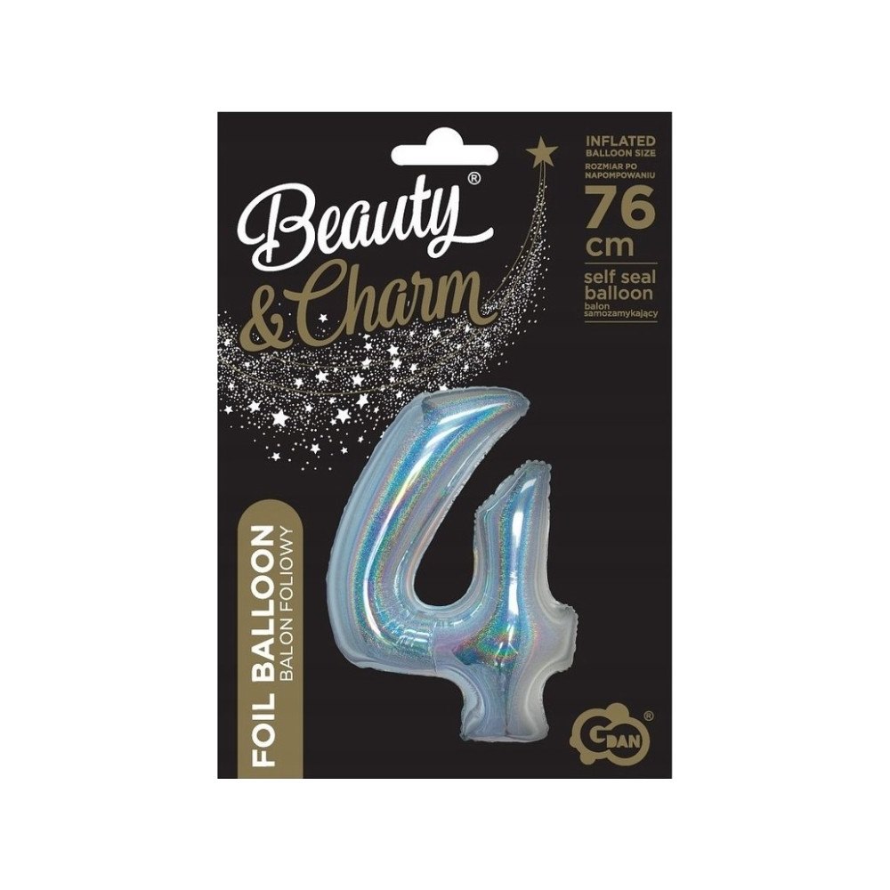 GODAN GoDan folieballong B_C Numeral4 holografisk silver CH-BHS4 4...