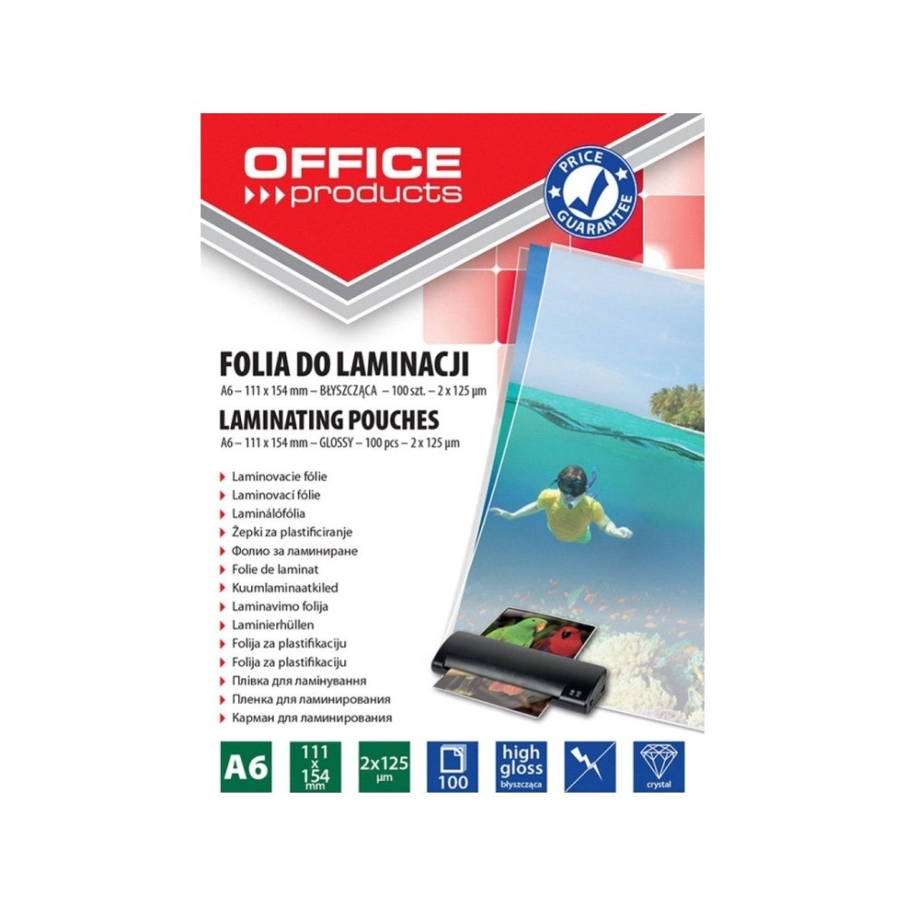Office Products KONTORSPRODUKTER Lamineringsfilm, A6, 2x125 mikron, glansig,...