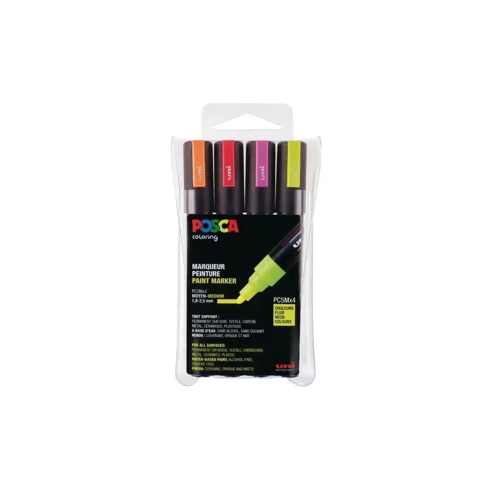 POSCA Paintmarker Uni Posca PC-5M med 4 stk. ass. flourescerende f...