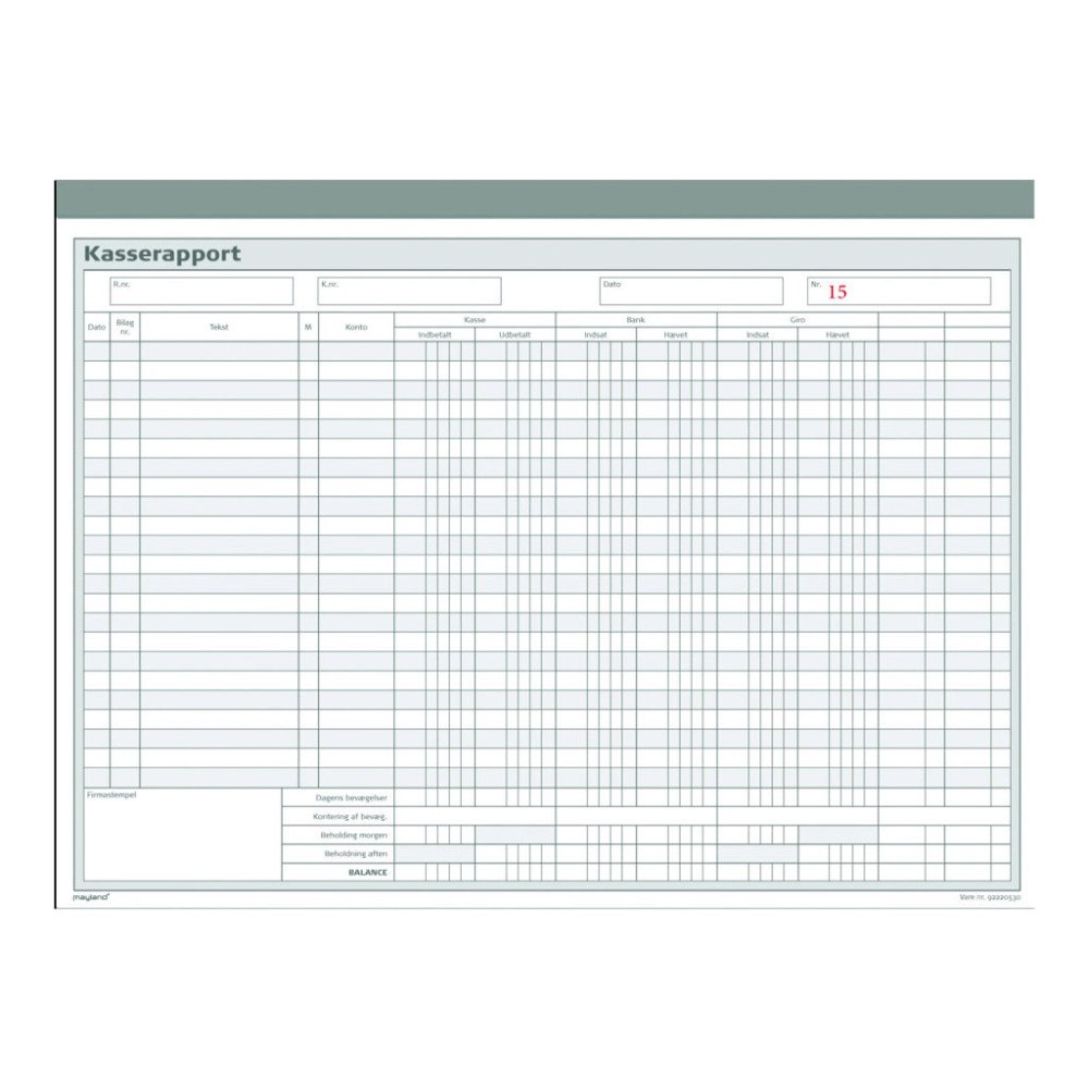BURDE FÖRLAGS AB Mayland - kassarapport - 50 ark - 300 x 210 mm - Kopia