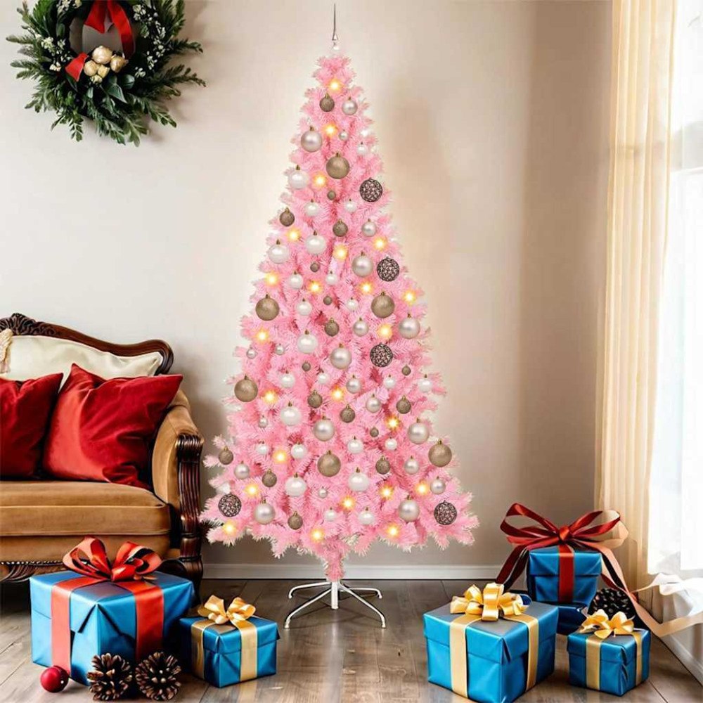 vidaXL Julgran med 300 LED-lampor med stativ Rosa 180 cm PVC