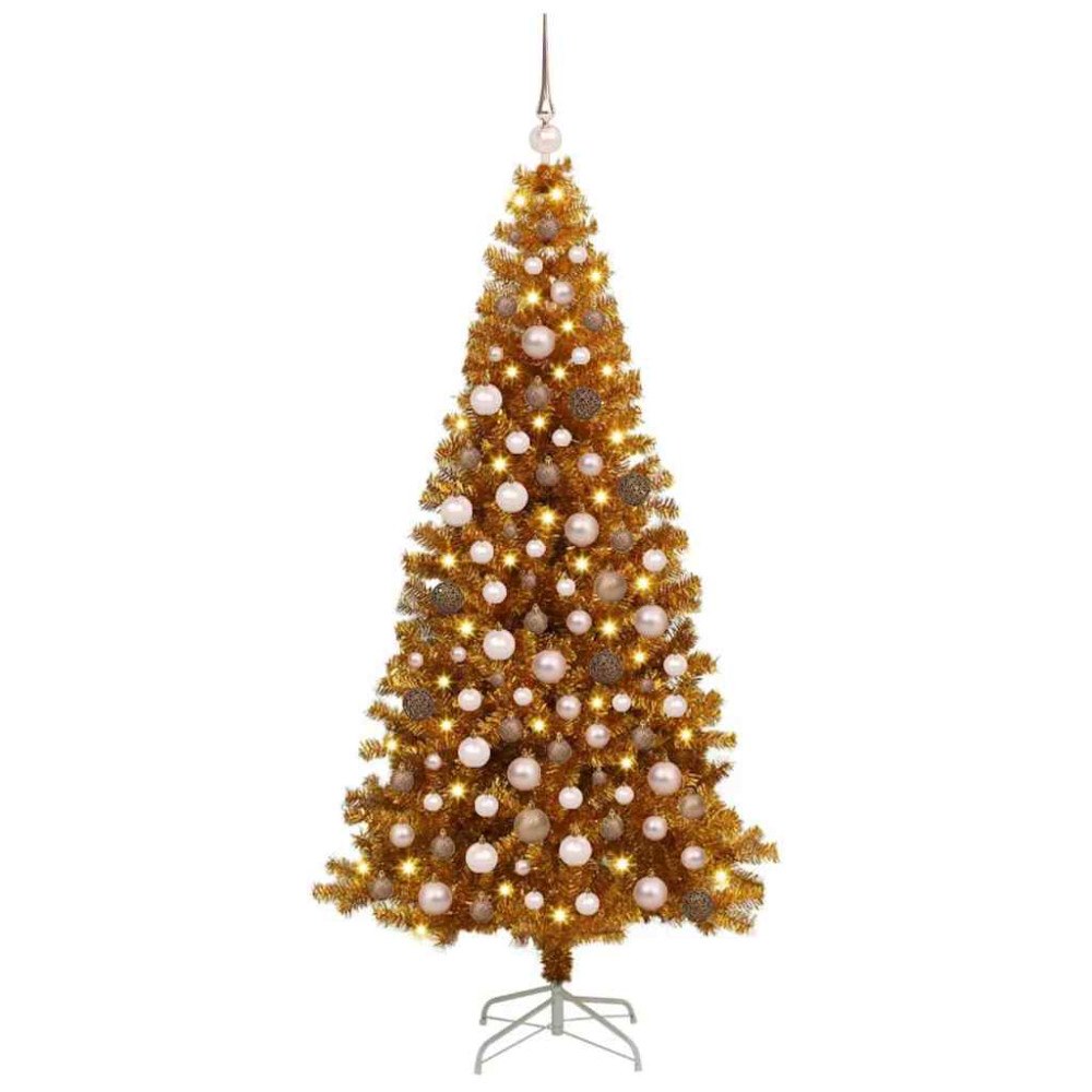 vidaXL Julgran med 300 LED-lampor med stativ Guld 180 cm PET