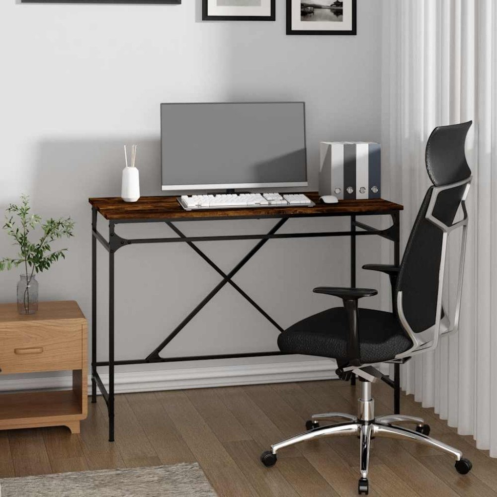 vidaXL Skrivbord rökfärgad ek 100x50x75 cm konstruerat trä och järn