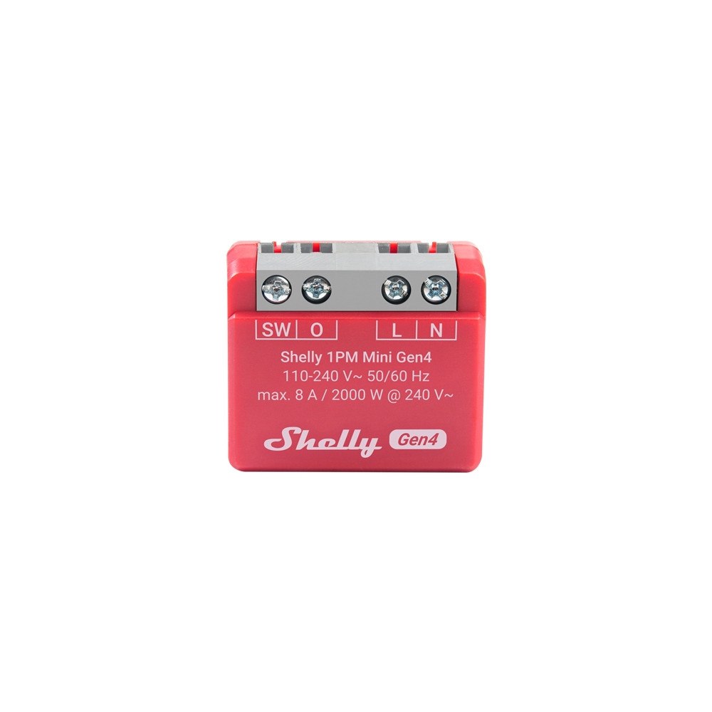 Shelly Shelly 1PM Mini Gen4 - smart omkopplare - 802.11b/g/n/ax, Bluetooth 5.0, ZigBee - röd, musgrå