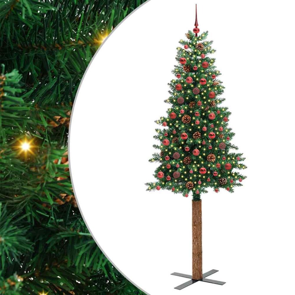vidaXL Smal julgran med 300 LED-lampor Grön 210 cm PVC och solid furu