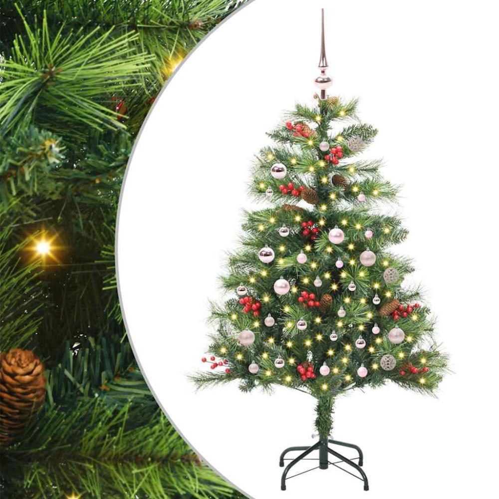 vidaXL Konstgjord julgran med LED -remsljus Grön 150 cm PVC och metall