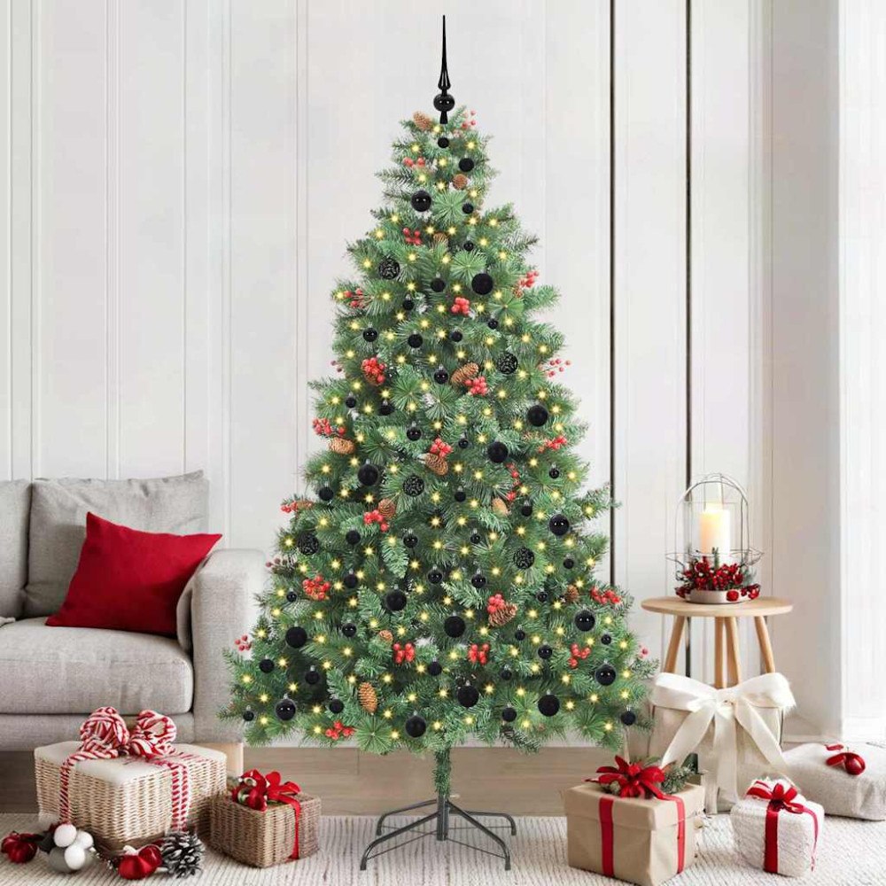 vidaXL Konstgjord julgran med LED -remsljus Grön 210 cm PVC och metall