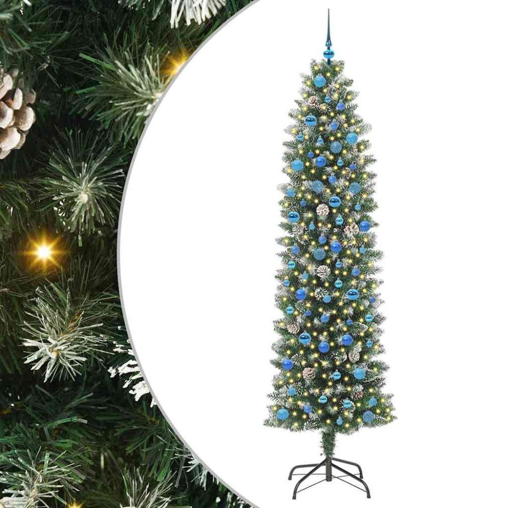 vidaXL Konstgjort smalt julträd med 300 LED-lampor Grön och vit 240 cm