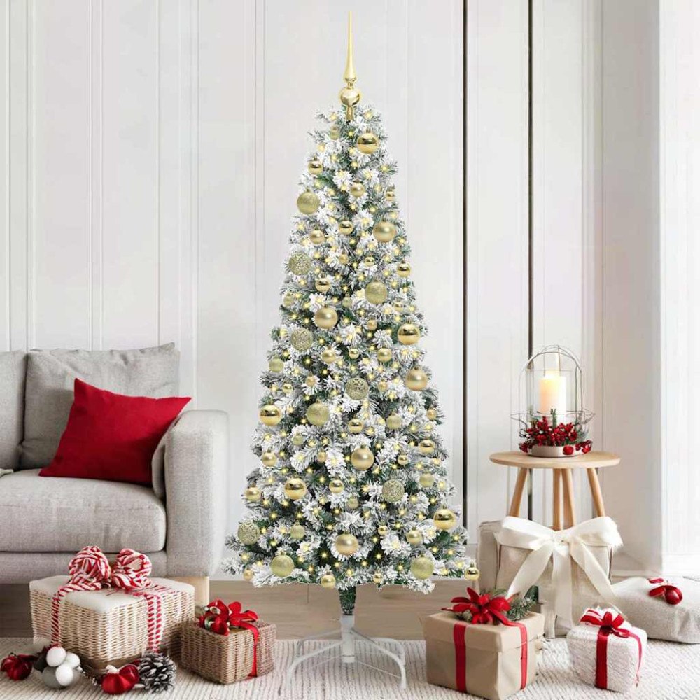 vidaXL Plast Hingad Julgran med LED -remsljus 180 cm PVC