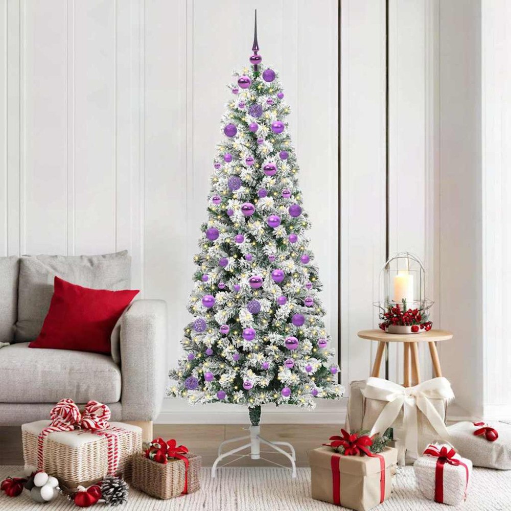 vidaXL Plast Hingad Julgran med LED -remsljus 180 cm PVC