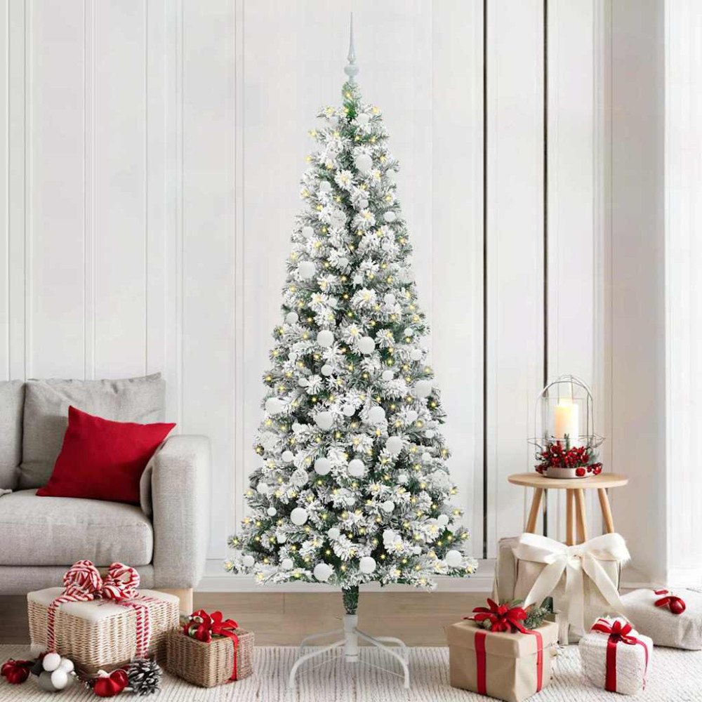 vidaXL Plast Hingad Julgran med LED -remsljus 210 cm PVC