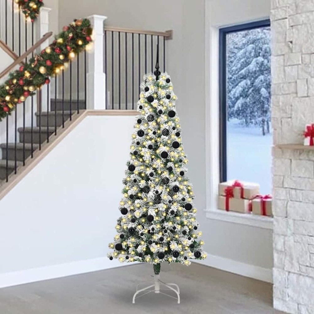 vidaXL Plast Hingad Julgran med LED -remsljus 240 cm PVC