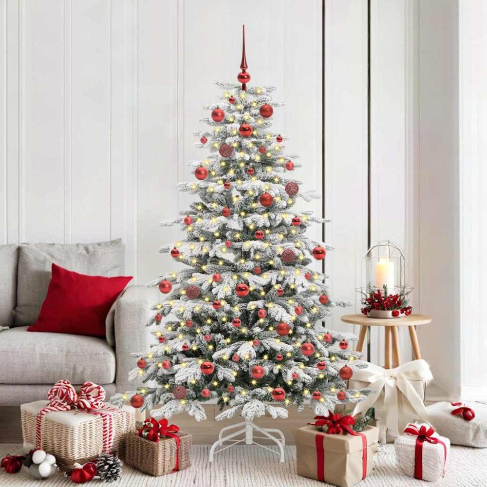 vidaXL Plast Hingad Julgran med LED -remsljus Vit 180 cm PE och PVC