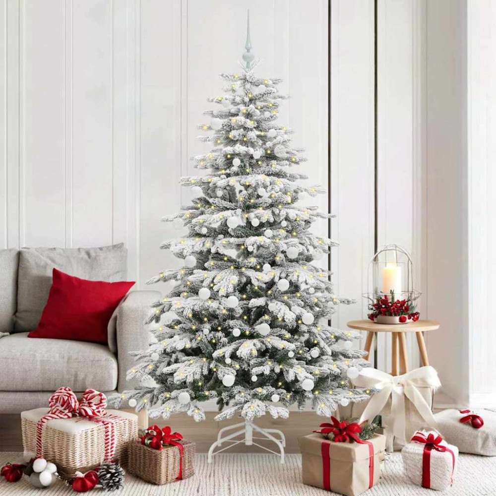 vidaXL Plast Hingad Julgran med LED -remsljus Vit 180 cm PE och PVC